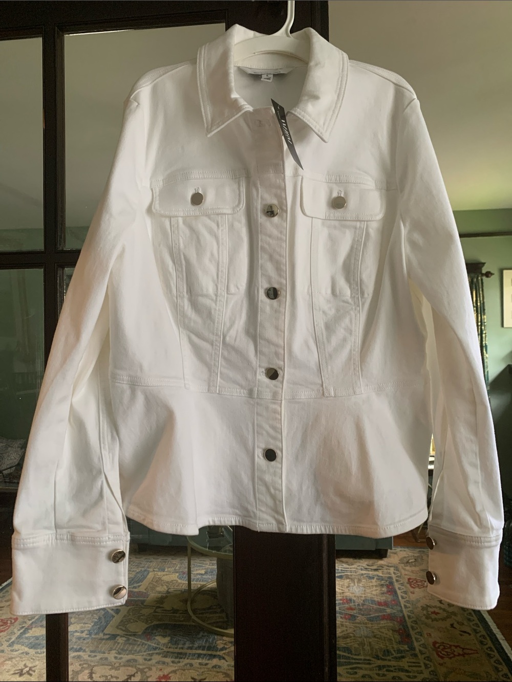 White House Black Market White Button-Front Denim Jacket
